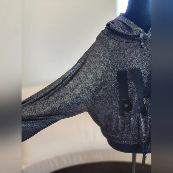 Beyonce Ivy Park Black Metallic Silver Crop Hoodie size M - Picture 6 of 7